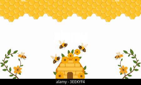 World bee day greeting card mockup. Perfect for banners, posters, organic products branding and educational materials. Banner with hexagon grid cells Stock Vector