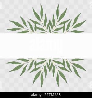 Horizontal frame border of Olive twigs Minimalist Flat botanical greenery Elegant Mediterranean style. Isolated Vector Wedding invite Header banner Branding packaging stationery template or media post Stock Vector