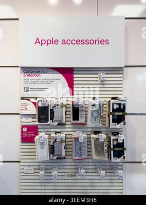 Vadnais Heights, Minnesota.   T-Mobile Store. Apple accessories for sale on a display board in the store. Stock Photo