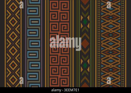 Tribal ethnic geometric seamless pattern design in earthy colors Stock Vector