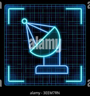 Radio telescope icon, satelitte dish for science and astronomy projects. Neon glow editable stroke icon design collection. Stock Vector
