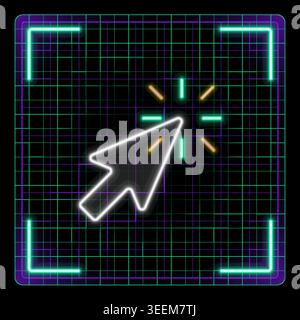 Click cursor arrow icon. Neon glow editable stroke icon design collection. Stock Vector