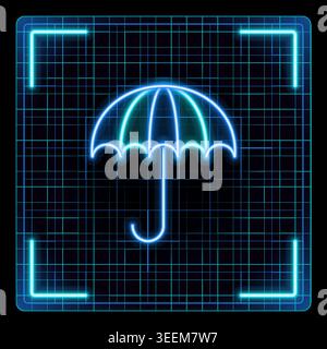 Umbrella icon. Glowing neon icon with border grid vector, editable strokes graphic style. Stock Vector