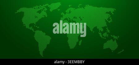 Green glowing line world map concept. Abstract neon lined globe worldmap for poster, banner, brochure, booklet, presentation. Straight linear continent infographics wallpaper. Vector illustration Stock Vector