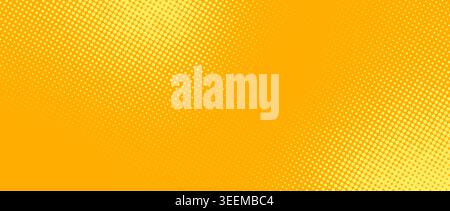 Yellow orange halftone background. Retro comic gradient pattern. Bright pixelated dotted texture overlay. Cartoon pop art faded grain backdrop for poster, banner, advertisement, brochure. Vector Stock Vector