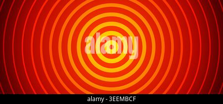 Hot red concentric circle background. Expanding waves with epicenter. Radial sound signal or vibration backdrop. Target symbol, radar or sonar icon concept. Vector bright red ripple gradient wallpaper Stock Vector