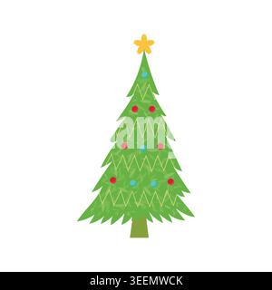Christmas Tree Vector Flat Decorated Holiday Celebration Illustration Stock Vector