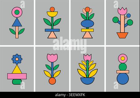 Colorful abstract flower designs on gray background Stock Vector