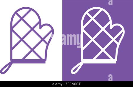 Oven Mitt Outline and Color Illustration Set Stock Vector