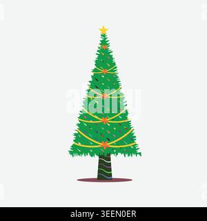 Christmas Tree Vector Flat Decorated Holiday Celebration Illustration Stock Vector