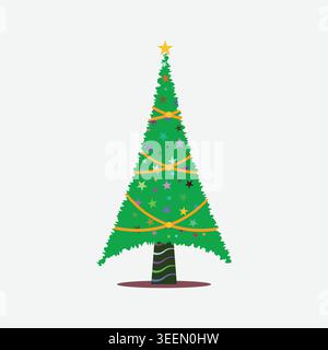 Christmas Tree Vector Flat Decorated Holiday Celebration Illustration Stock Vector