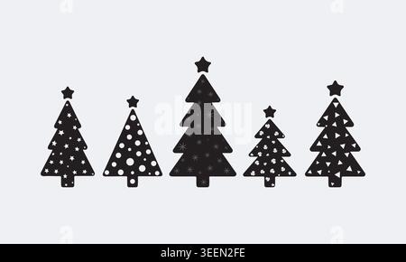 Christmas Tree Silhouette Set – Festive Holiday Tree Vector Icons Collection Stock Vector