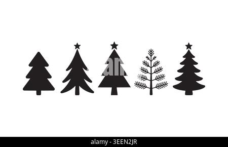 Christmas Tree Silhouette Set – Festive Holiday Tree Vector Icons Collection Stock Vector