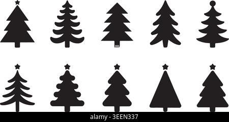Christmas Tree Silhouette Set – Festive Holiday Tree Vector Icons Collection Stock Vector