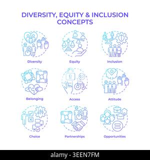 DEI blue gradient concept icons Stock Vector