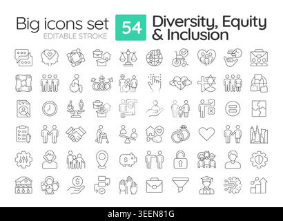 Diversity, equity and inclusion line icons set Stock Vector