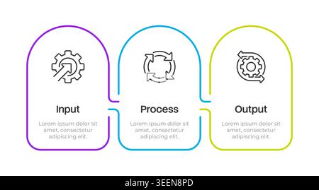 Workflow optimization model multicolor rounded infographic 3 steps Stock Vector