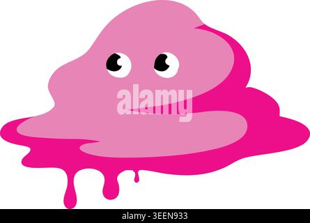 Simple illustration of a pink flowing blob creature with small eyes and a layered puddle shape beneath it. Stock Vector