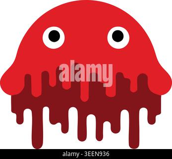Simple illustration of a red ghost like monster with wide eyes and dark dripping strands along the bottom. Stock Vector