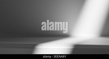 product presentation mockup concept featuring grey studio background with bright light beam shadow for showcase display minimalist empty room wall flo Stock Photo