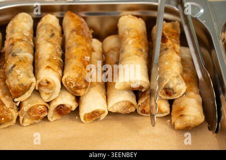 Fried spring rolls. Crispy springrolls, roasted egg rolls, Asian rebung, oriental loempia, popiah or nem, lumpia spring rolls street food with stuffin Stock Photo