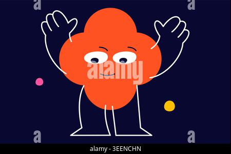Orange geometric figure face. Big happy eyes, mouth and stubby arms and legs. Stock Vector