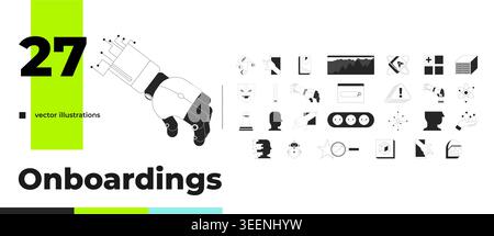 Modern AI and tech analytics outline illustrations mega bundle Stock Vector