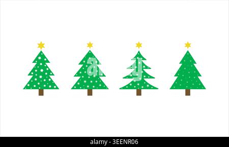 Christmas Tree Vector Set Colored Holiday Decoration Trees Flat Illustration Stock Vector