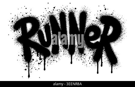 Runner text in graffiti style with black spray paint., sport logo. Stock Vector