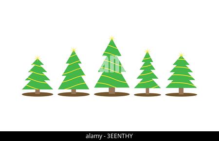 Christmas Trees Vector Set Colorful Xmas Holiday Decoration Illustration Stock Vector