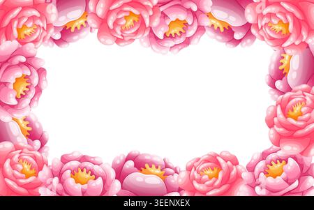 Vector rectangular frame with pink peonies Stock Vector