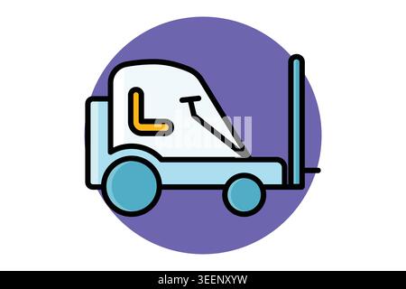 Forklift icon. A light blue industrial forklift icon with a yellow seat and black wheels, colored outline icon style Stock Vector