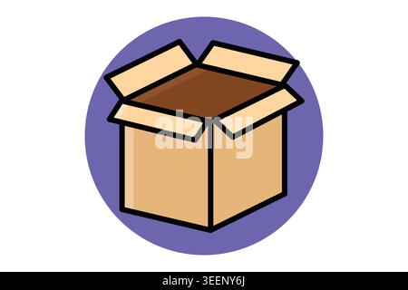 Cardboard box icon. An icon of an open tan cardboard box with dark brown interior, colored outline icon style Stock Vector