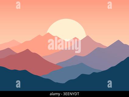 Minimal sunset mountain landscape background design Stock Vector