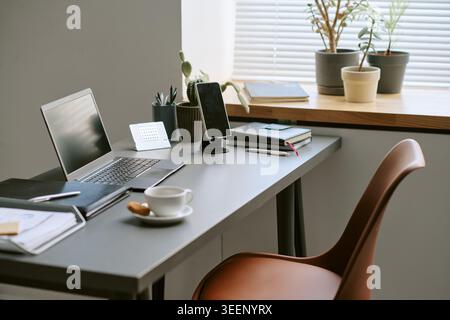 Modern Home Office Workspace Supporting Remote Work Productivity Stock Photo