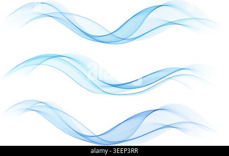 Abstract vector background, transparent waved lines for brochure, website, flyer design. Blue smoke wave. Stock Vector