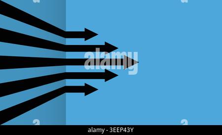 Group of black arrows moving forward with a perspective effect on a clean blue background, symbolizing growth Stock Vector