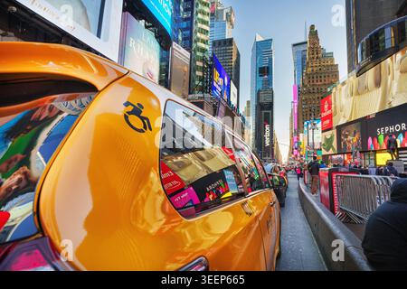 NEW YORK CITY, USA 17.01.2023 Times Square,is a busy tourist intersection of neon iconic street of New York City. Stock Photo