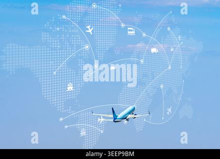 Logistics and transportation network of air travel in global market dynamics Stock Photo