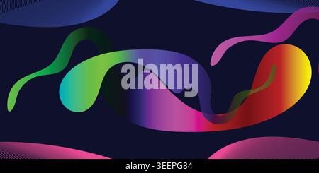 Vibrant abstract art with colorful swirling shapes on dark background Stock Vector