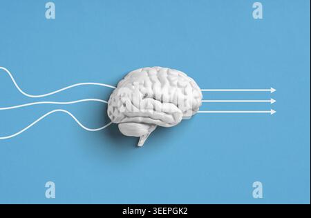 Concepts of Mental Process, Problem Solving, Idea Generation and Logical Thinking. Human brain receiving complex inputs, processing information, and p Stock Photo