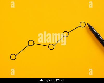 Black marker drawing a line graph with circular data points, illustrating business progress, development, and success concepts Stock Photo