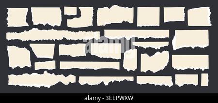 Ripped paper pieces with jagged edges form dynamic frames and borders vector illustration set. Stock Vector