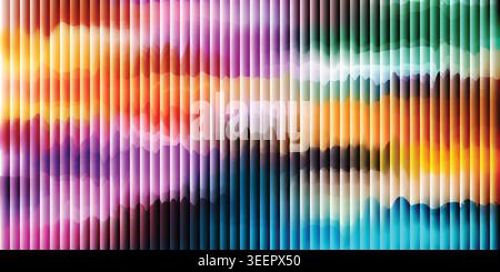 Vertical striped lines orange purple neon digital glitch effect abstract gradient background for modern futuristic banner Stock Vector