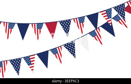 New usa bunting flag pennant banner garland set vector illustration for independence day festive patriotic celebration Stock Vector