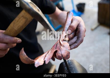 Lons-le-Saunier (central-eastern France), April 5, 2025: craftspersons (artisans) from various fields showcase their skills through demonstrations at Stock Photo