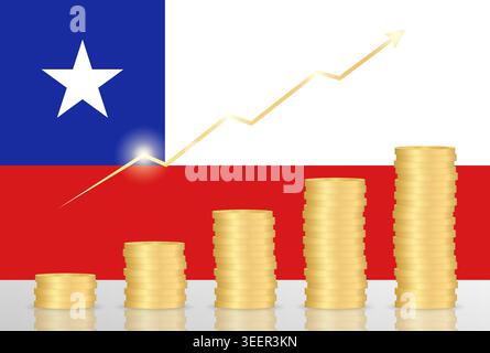Chile Economy. Flag of Chile with Financial Graph. Stock Market Investment Concept. Vector Illustration. Stock Vector