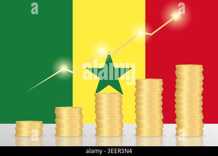 Senegal Economy. Flag of Senegal with Financial Graph. Stock Market Investment Concept. Vector Illustration. Stock Vector