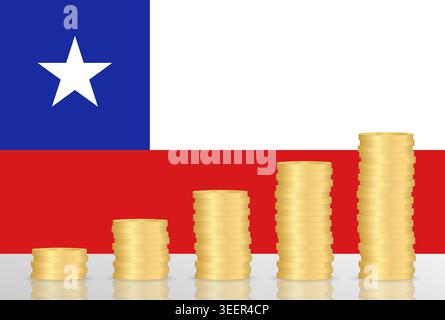 Chile Economy. Flag of Chile with Coin Stack. Financial and Investment Concept. Vector Illustration. Stock Vector