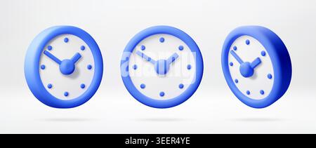 Three 3D blue clocks set in different angles Stock Vector